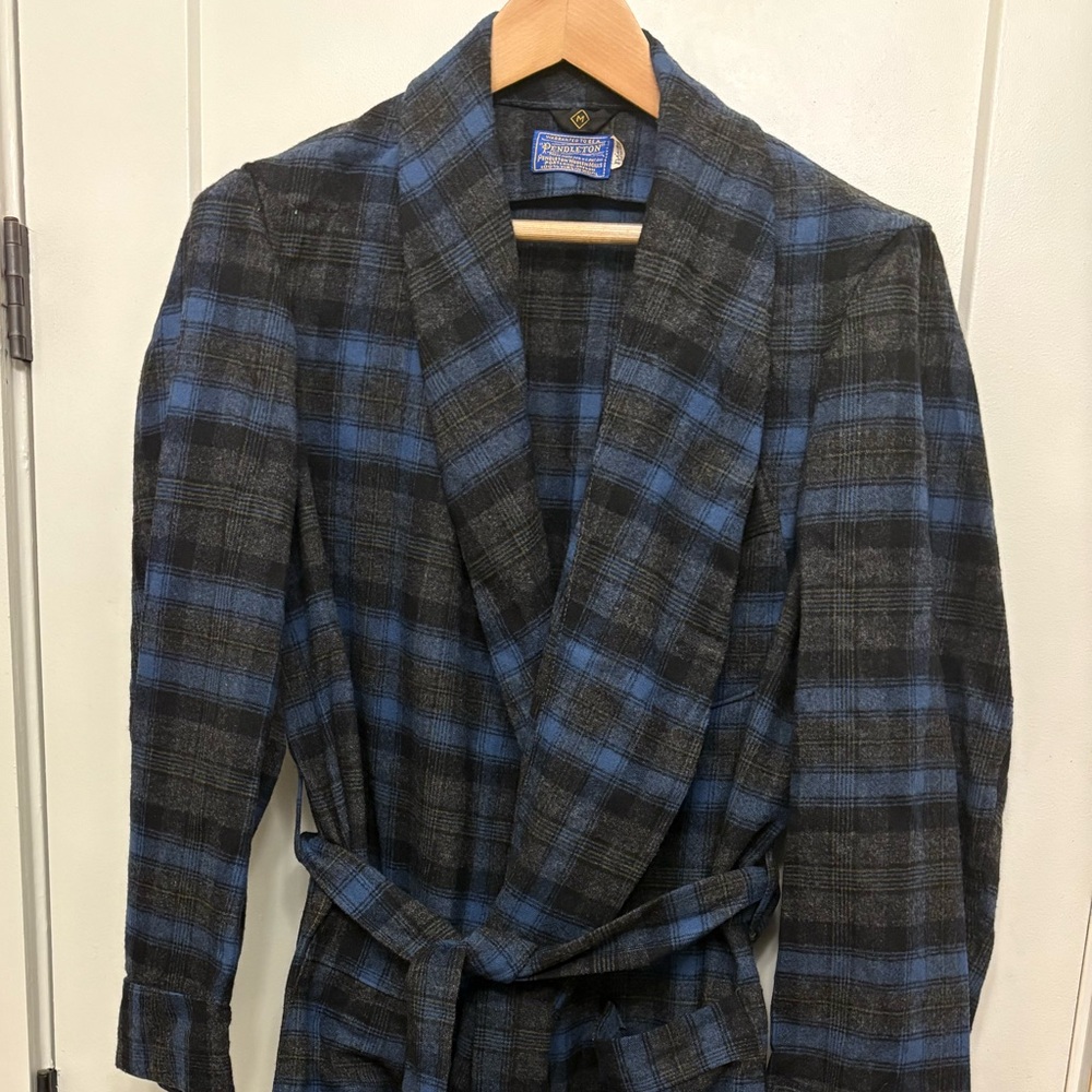 Pendleton Blue and Black Wool Plaid Robe
